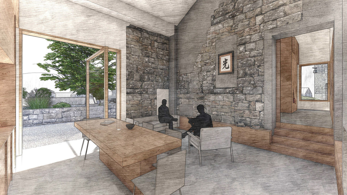 Perspective sur le séjour de la maison des artistes